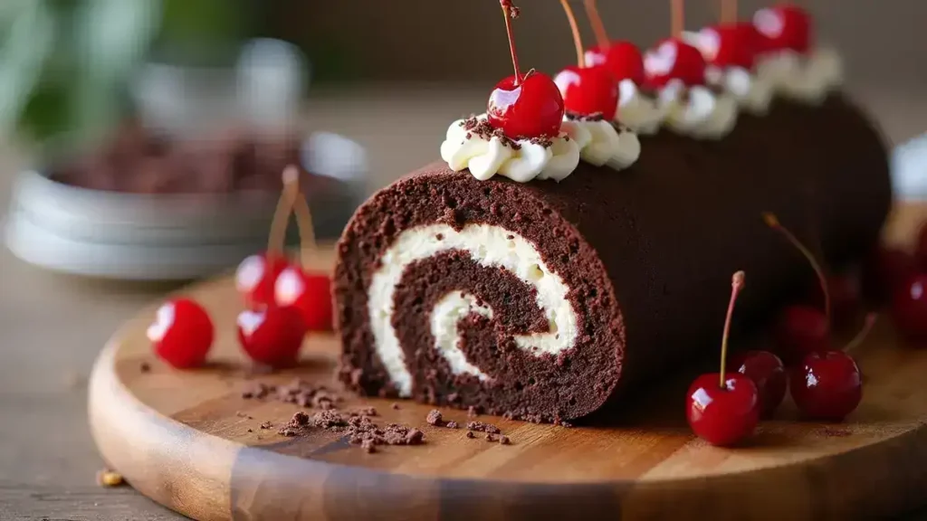 Elegant Black Forest Cake Roll