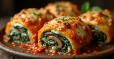 Mushroom and Spinach Lasagna Rolls