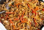 Tasty Mongolian Ground Beef Noodle Meal