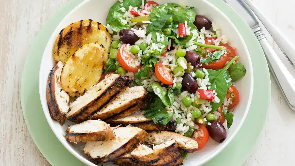Delicious Greek Chicken Salad Rice Bowls