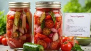 pickled cherry tomatoes red onions and cucumbers