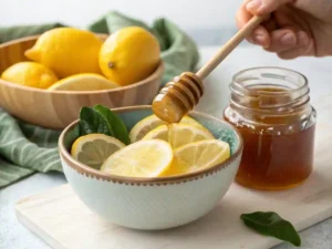 Fresh lemon juice and raw honey added to the pink salt mixture.