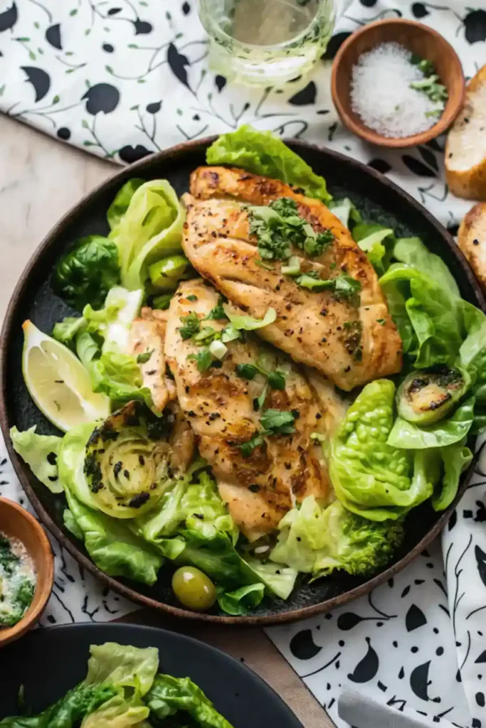 Golden-brown chicken cutlets topped with lemon-butter sauce and fresh herbs