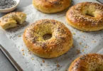 Homemade cottage cheese bagels, soft inside and slightly crisp outside, ready to eat.