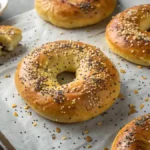 Homemade cottage cheese bagels, soft inside and slightly crisp outside, ready to eat.