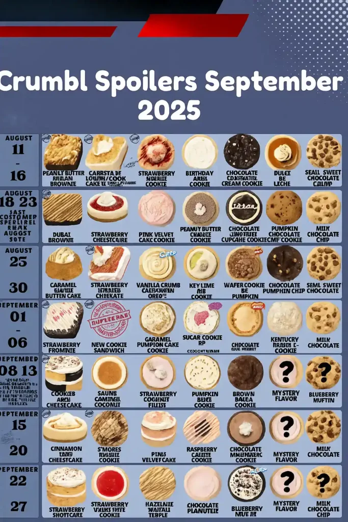 Sneak peek of Crumbl Cookie Spoilers September 2025 with colorful bakery treats