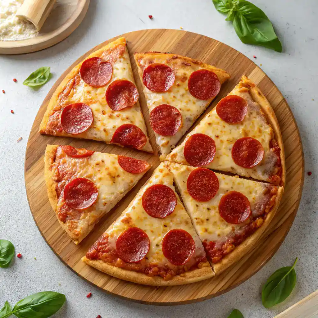 Easy-to-make high protein pizza crust fresh out of the oven, perfect for a healthy pizza night.
