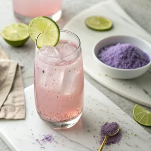 Illustration showing health benefits of the Japanese pink salt recipe with baking soda, including reduced bloating.