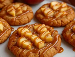 Homemade Caramel Apple Cookies Recipes stacked with cinnamon and caramel sauce, ready to enjoy.