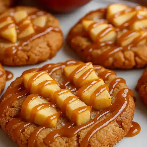 Homemade Caramel Apple Cookies Recipes stacked with cinnamon and caramel sauce, ready to enjoy.