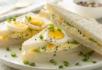 Homemade Japanese egg sandwich served on crustless shokupan bread