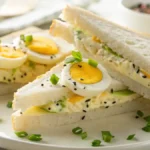 Homemade Japanese egg sandwich served on crustless shokupan bread