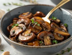 Sliced baby bella mushrooms ready for Easy Marsala Mushrooms recipe