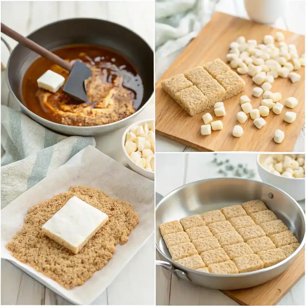 Browning butter in a saucepan for Brown Butter Rice Crispy Treats preparation
