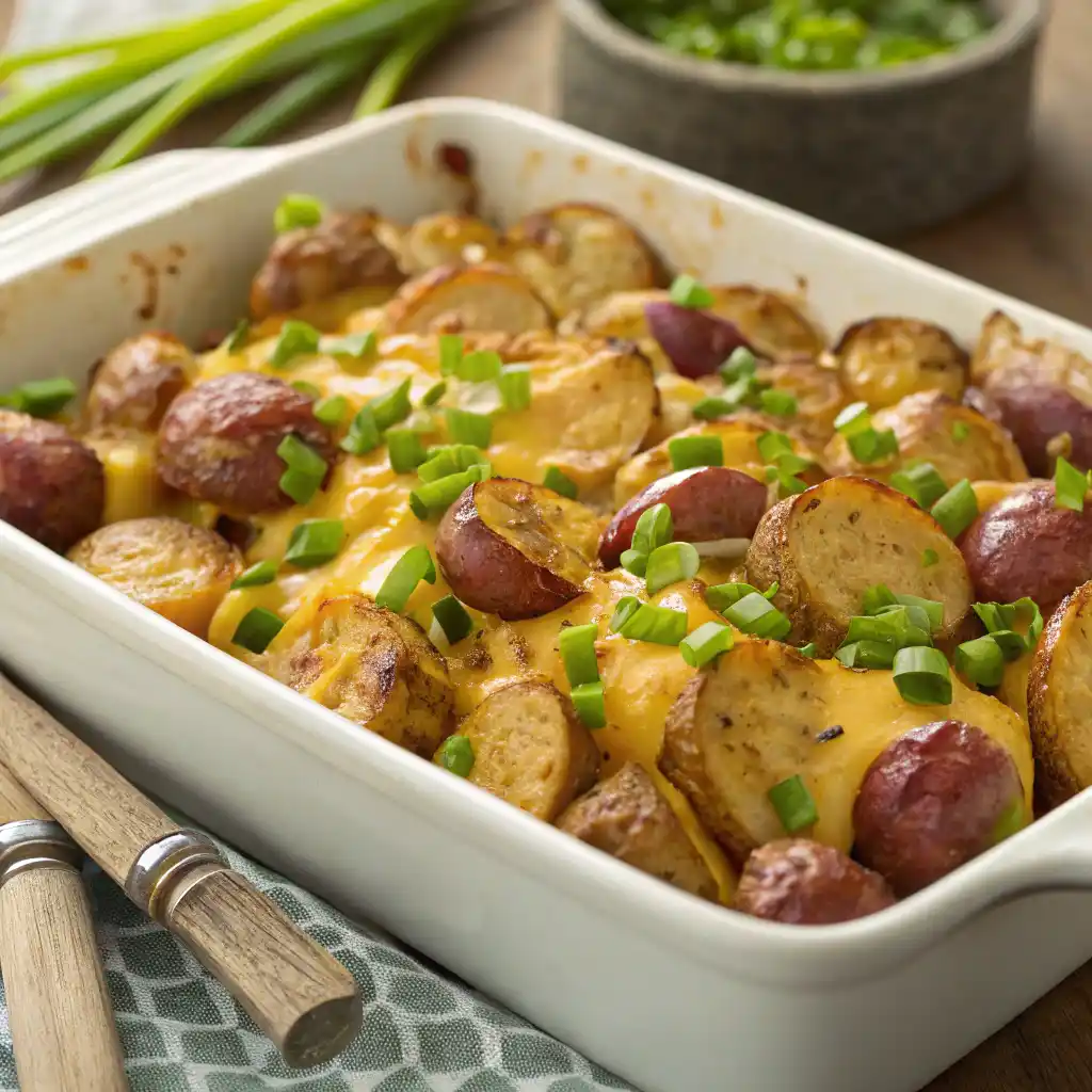 Crispy golden cheesy ranch potatoes fresh out of the oven with melted cheddar