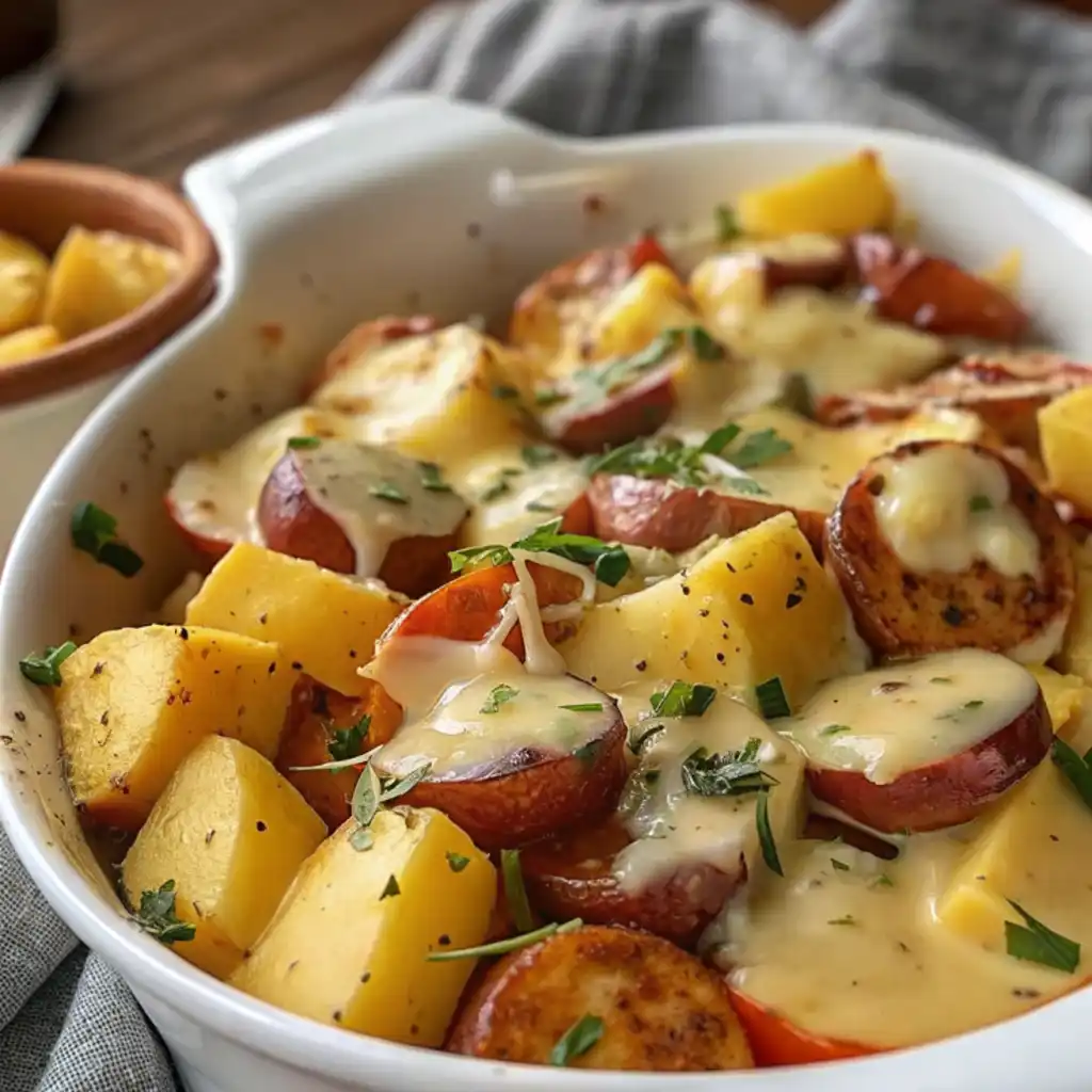 Delicious homemade cheesy ranch potatoes topped with fresh parsley