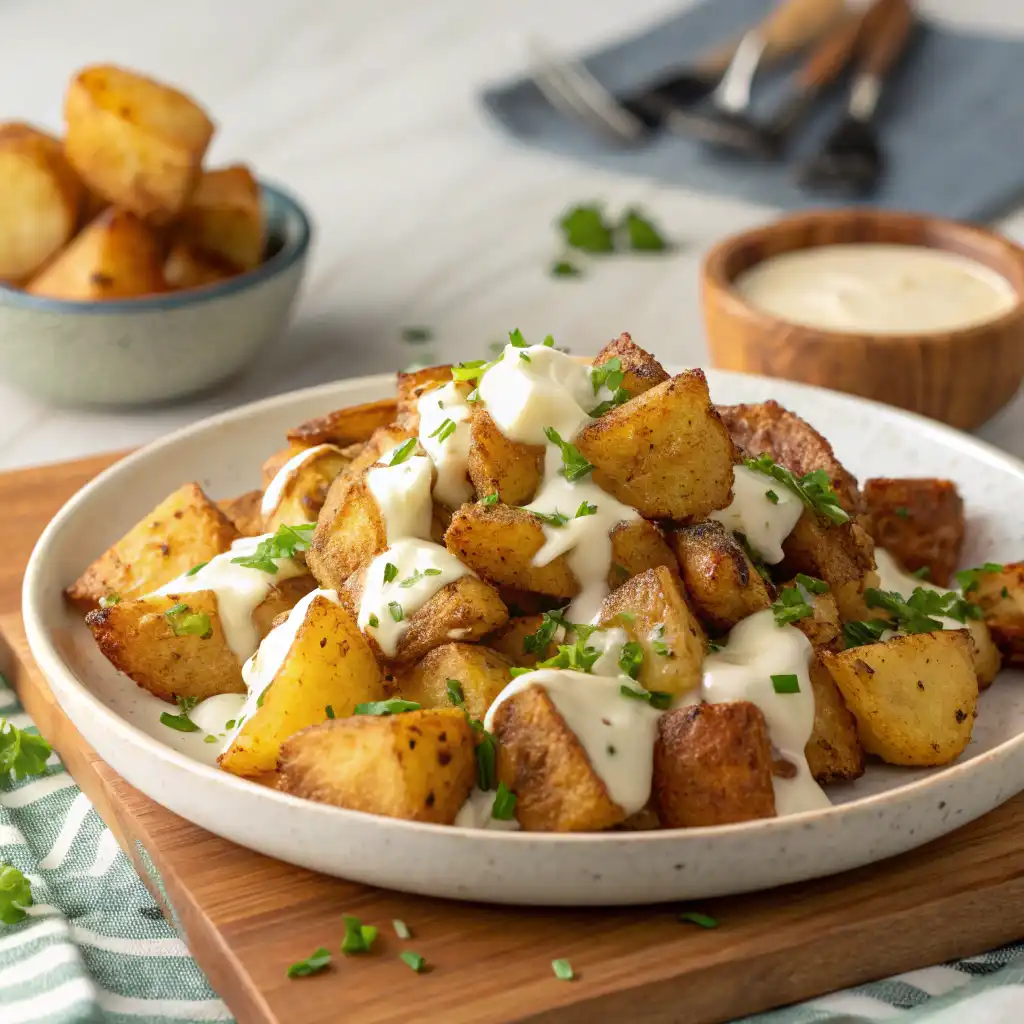 Easy-to-make cheesy ranch potatoes with a creamy, cheesy ranch coating