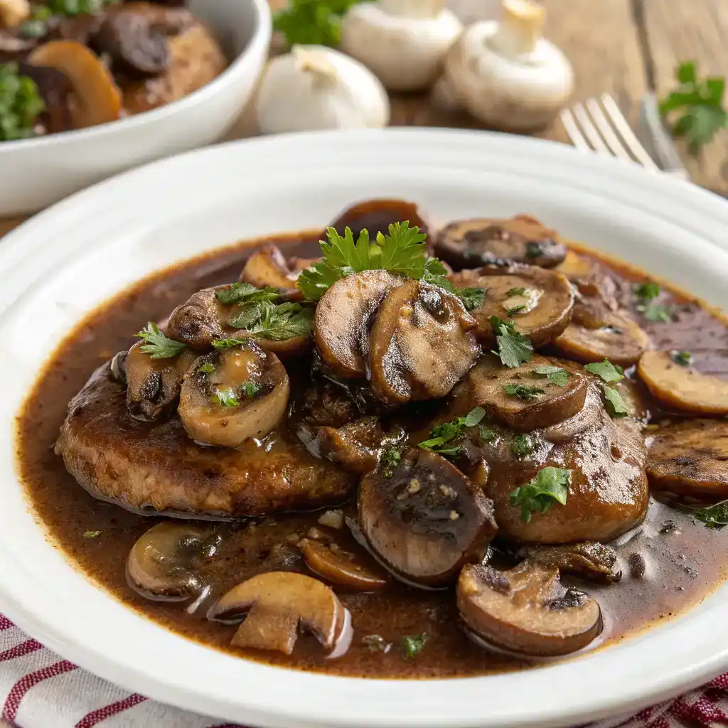 All ingredients for Easy Marsala Mushrooms arranged and ready to cook