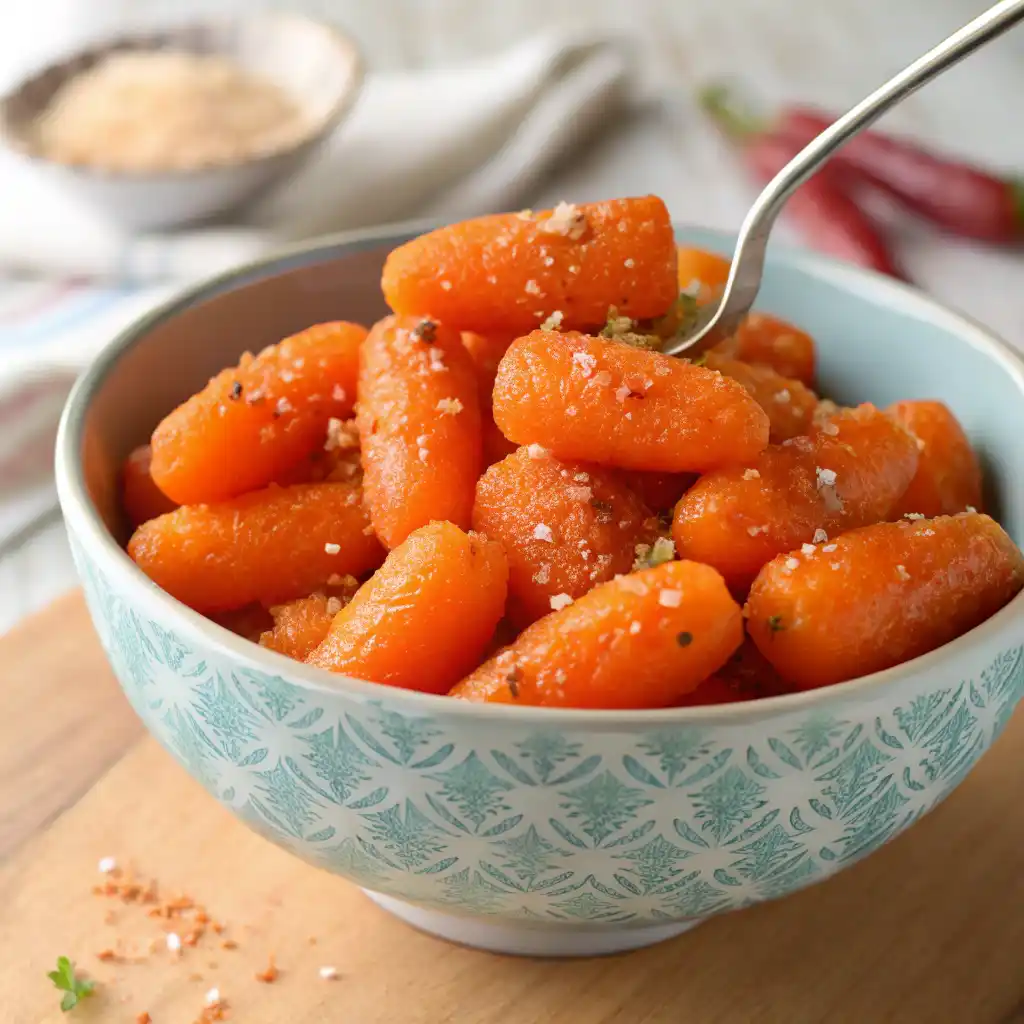 Sweet and tender slow cooker maple brown sugar glazed carrots ready to serve