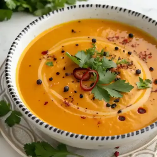 Homemade Spicy Butternut Squash and Sweet Potato soup in a rustic bowl, perfect for cozy nights.