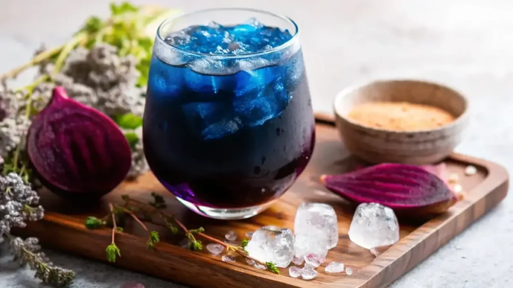 Ingredients for the Horse Salt Recipe for Men with blue salt, water, lemon, and optional mint