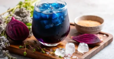 Ingredients for the Horse Salt Recipe for Men with blue salt, water, lemon, and optional mint