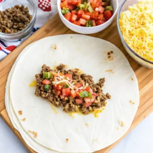 Close-up of Taco Bell Meximelt cut in half showing gooey cheese and pico de gallo