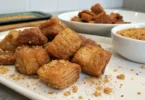 Step-by-step prep for a chicharrones recipe showing skin-on chicken ready to be seasoned and cooked.