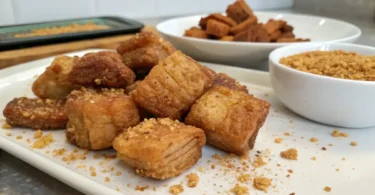 Step-by-step prep for a chicharrones recipe showing skin-on chicken ready to be seasoned and cooked.