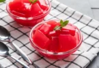 Single serving of Easy 3-Ingredient Keto Jello in a vintage glass dish, creamy, sugar-free, and ready to enjoy.