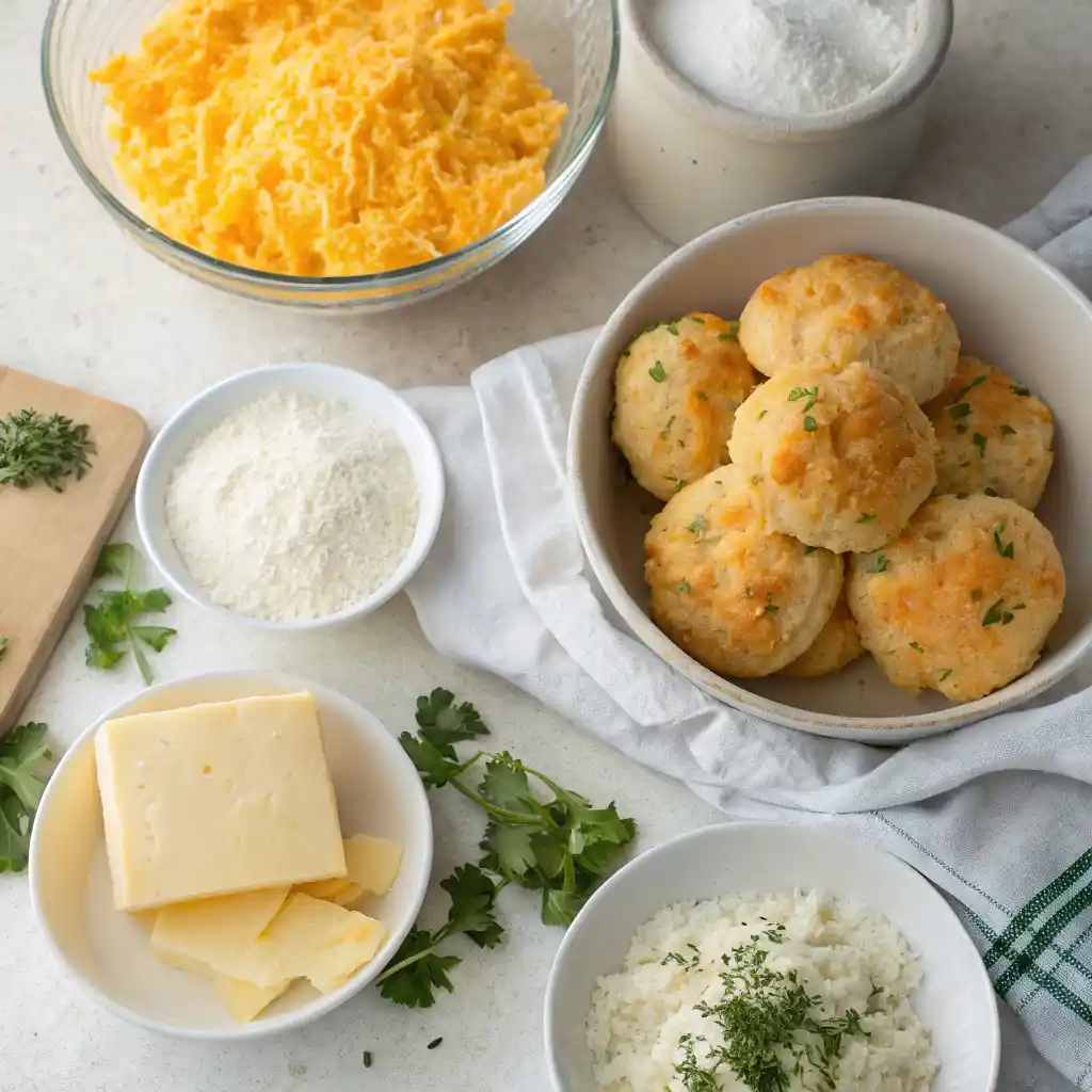 Soft and flaky cheddar bay biscuit topped with garlic herb butter.